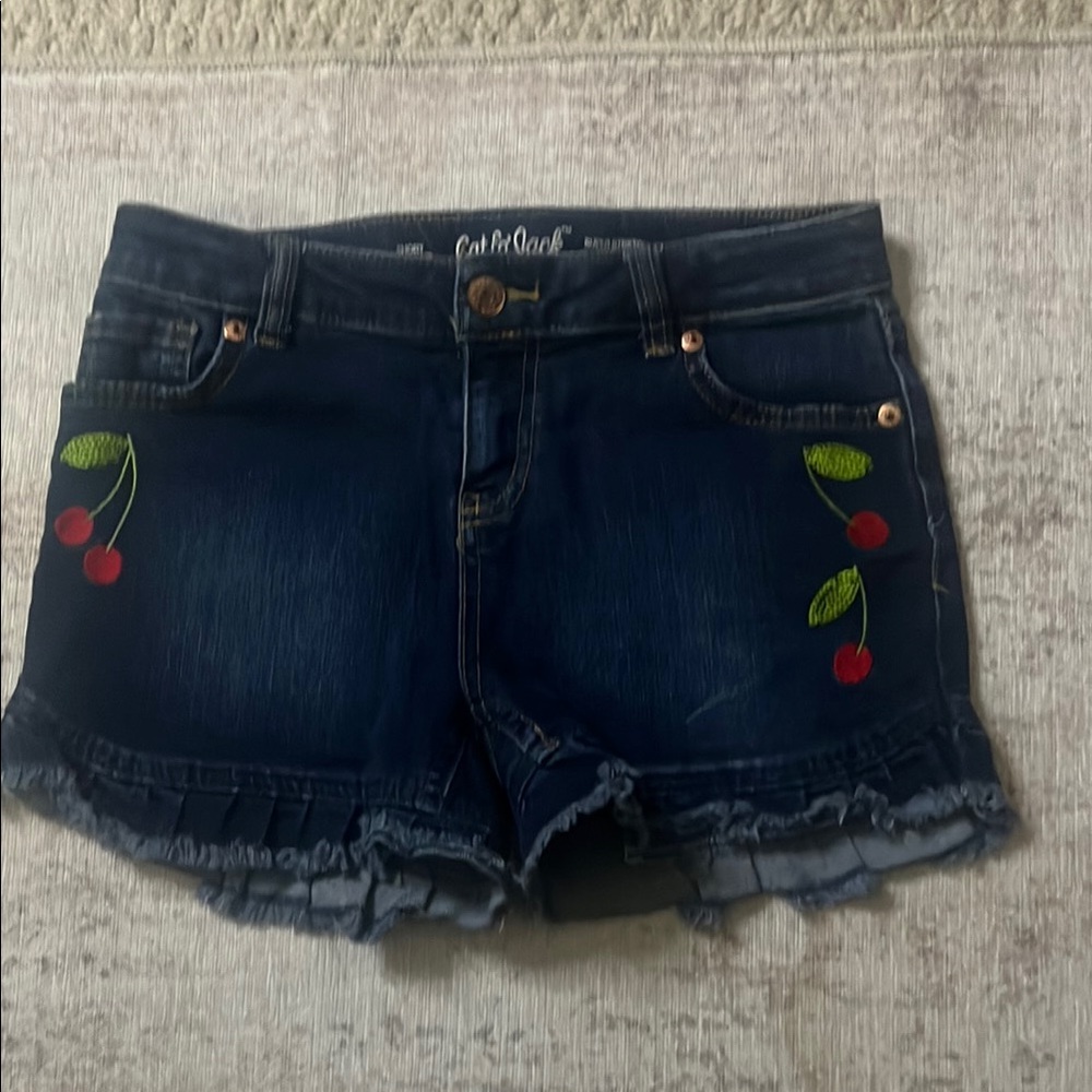 Cat & Jack Kids Blue Denim Shorts with Cherry Embroidery